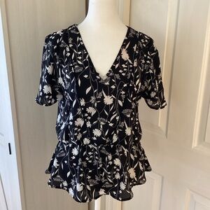 Sienna Sky Black and Cream Floral Blouse Sz S